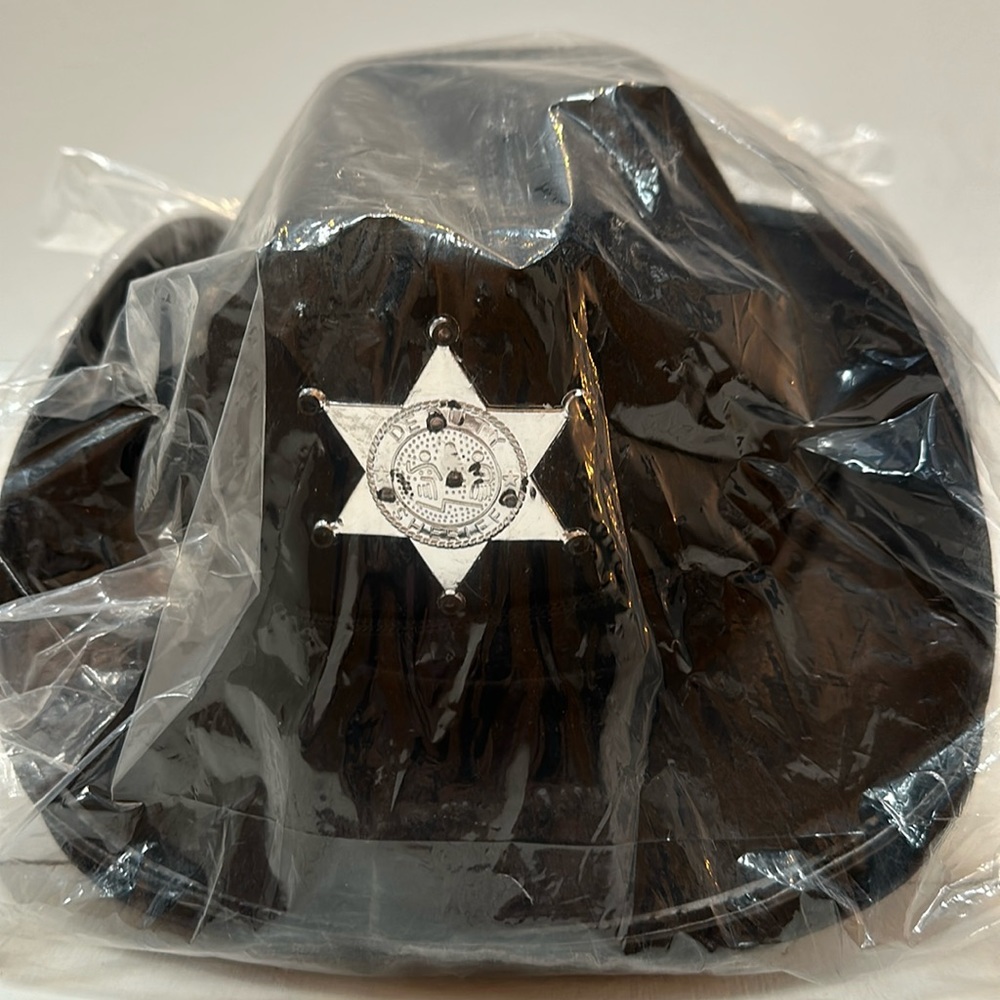 NEW Black Sheriff Cowboy Hat Youth Size 21.5” *Badge Lights Up!*